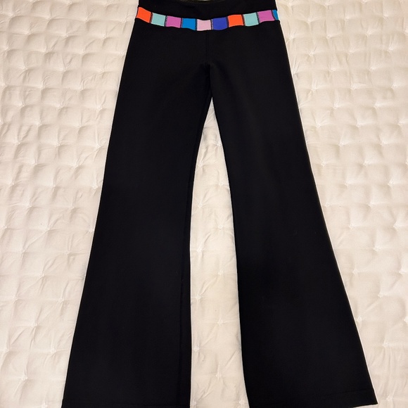 Lululemon Flare Black Stretch pants with Multi-Color Waistband, Size 6 Reg. - Picture 2 of 5
